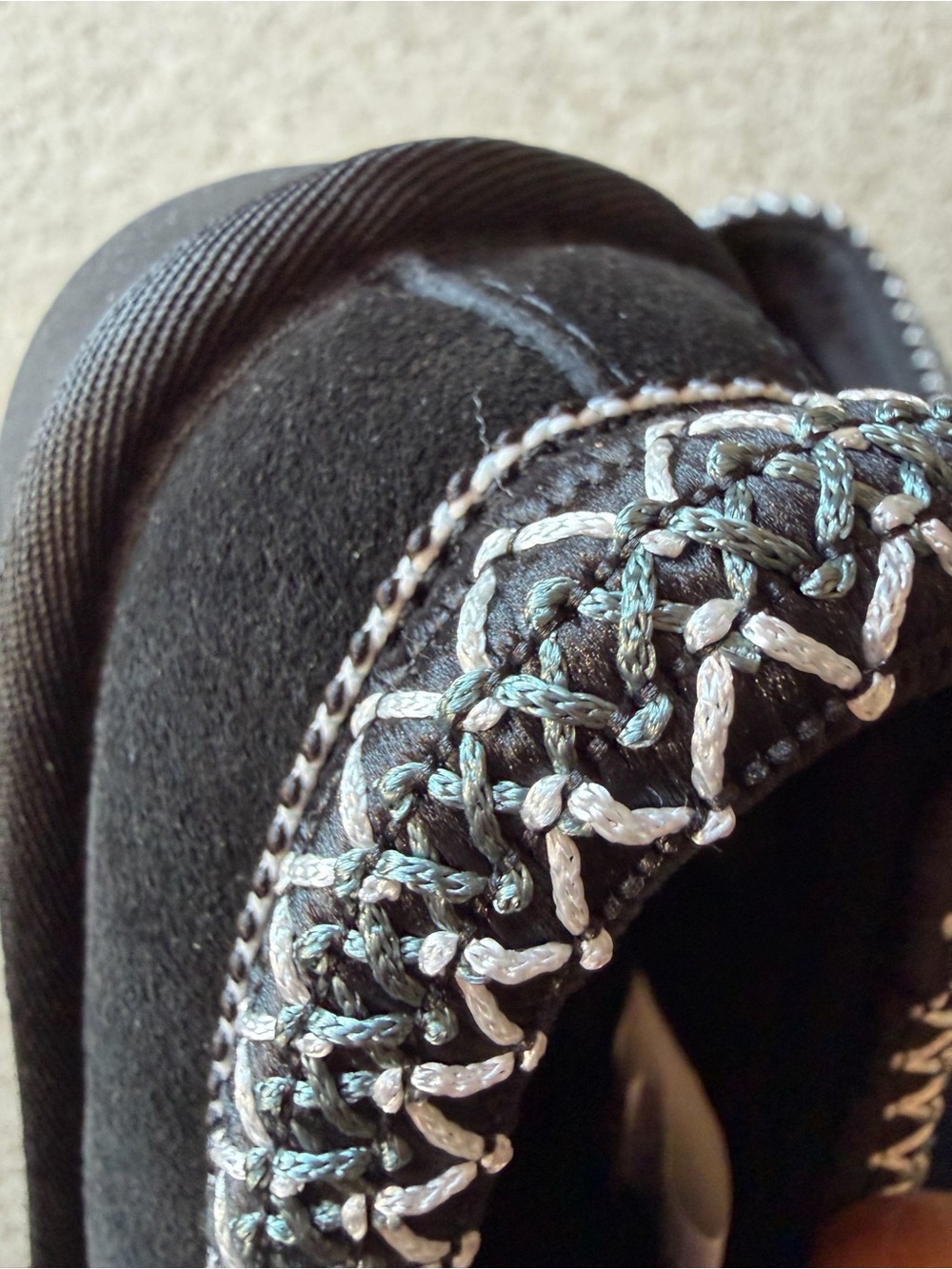 UGG tazman Black Slip-On Suede Clog with Woven Trim - Picture 2 of 5